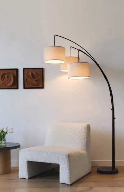 Brightech Trilage 84" Adjustable Tall Led Floor Lamp With 3 Fabric Drum Shades, Bulbs Included In Black