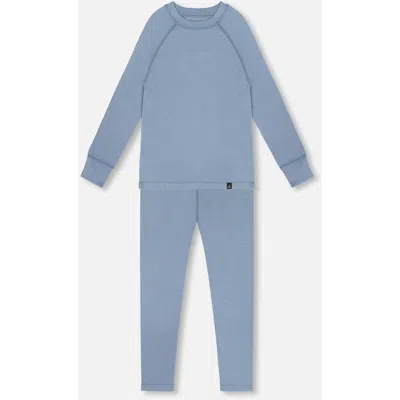 Deux Par Deux Kids Gender Inclusive Merino Wool Base Layer Set In Blue