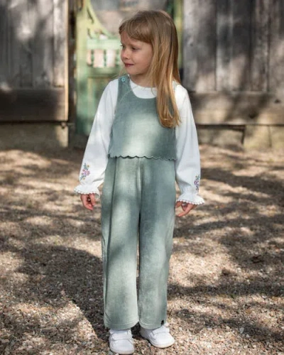 Deux Par Deux Stretch Velour Faux-layered Overalls In Green