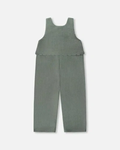 Deux Par Deux Stretch Velour Faux-layered Overalls In Green