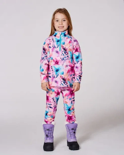 Deux Par Deux Two-piece Thermal Underwear Set Watercolor Flower In Pink