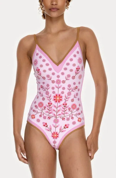 Jessie Zhao New York Pink Garden Reversible V-neck One-piece Swimsuit