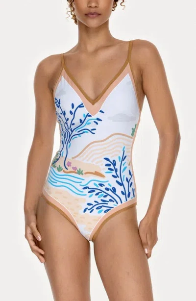 Jessie Zhao New York Pink Garden Reversible V-neck One-piece Swimsuit