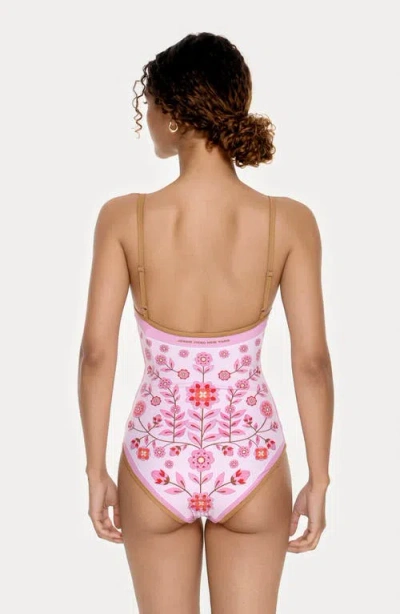 Jessie Zhao New York Pink Garden Reversible V-neck One-piece Swimsuit