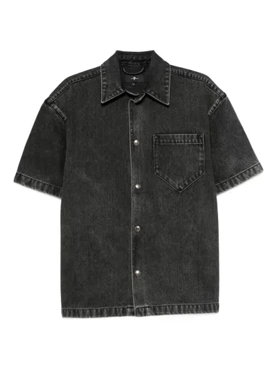 7 For All Mankind `over Camp Shirt Caviar` Shirt In Black