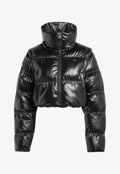 Adidas Originals Shiny Black Convertible Cropped Puffer Jacket
