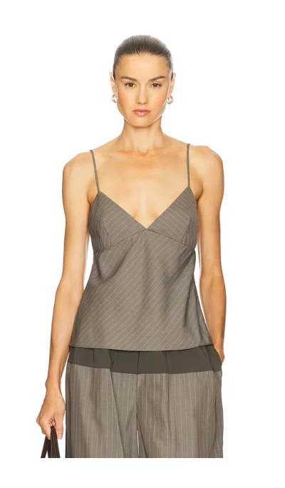 St Agni Bias Cami Top In Khaki Pinstripe In Gray