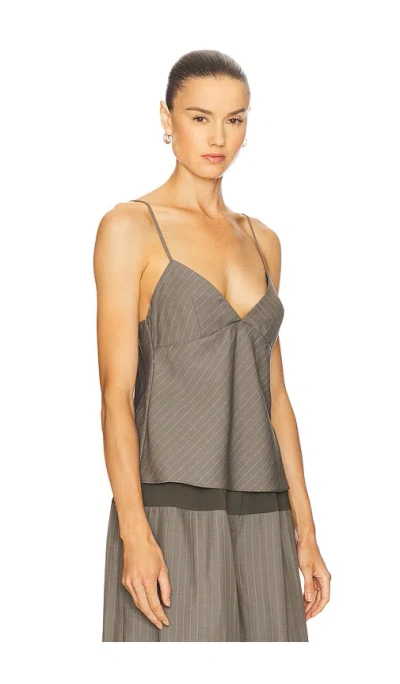 St Agni Bias Cami Top In Khaki Pinstripe In Gray