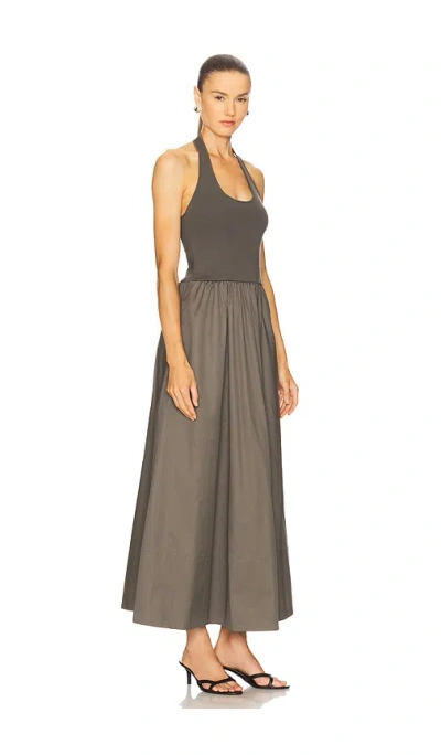 St Agni Gathered Halter Maxi Dress In Khaki