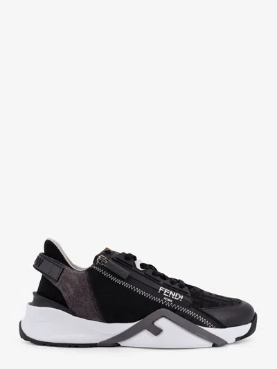 Fendi Structured Stitched Collar Sole Sneakers In Black