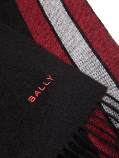 Bally Long Rectangular Black Scarf With Burgundy In Black