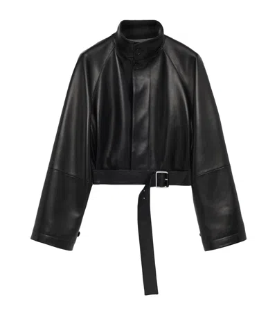 Loewe Lambskin Cropped Trench Coat In Black