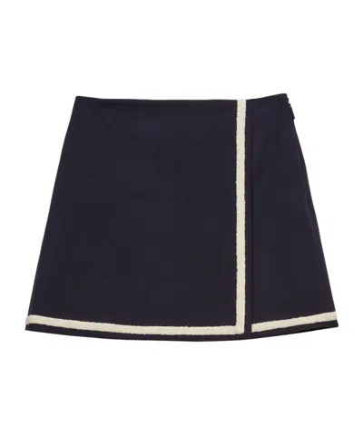 Msgm Wool Skirt With Button Detailing And Contrast Trim In Blue