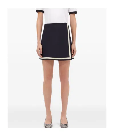 Msgm Wool Skirt With Button Detailing And Contrast Trim In Blue