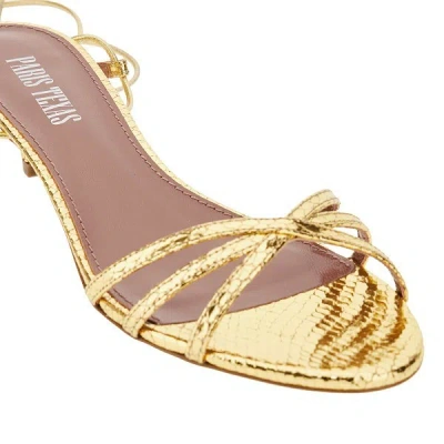 Paris Texas Linda Metallic Python Print Lace-up Sandals In Gold