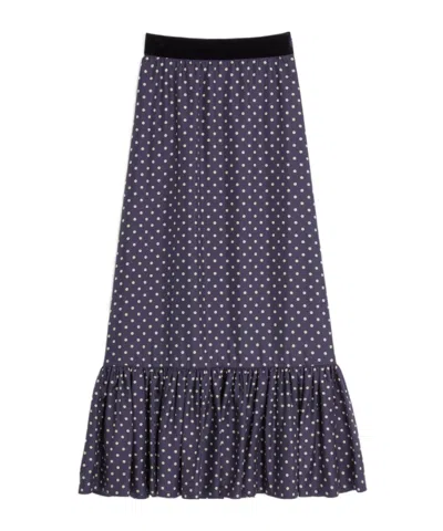 Valentino Womens Navy Betulla Polka Dot Ruffle Silk Midi Skirt In Blue