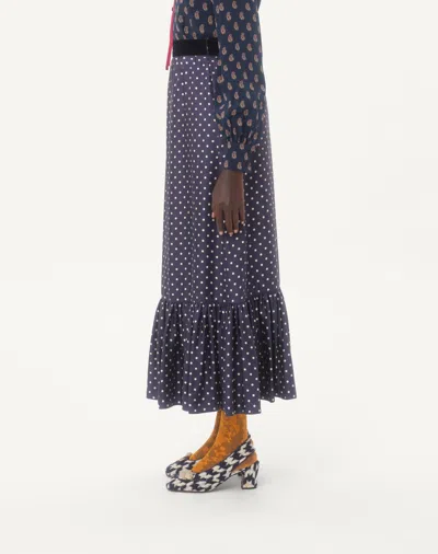 Valentino Womens Navy Betulla Polka Dot Ruffle Silk Midi Skirt In Blue