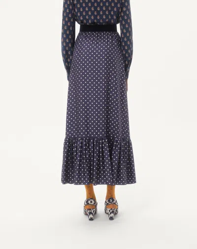 Valentino Womens Navy Betulla Polka Dot Ruffle Silk Midi Skirt In Blue