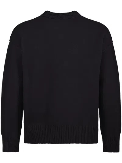 Ami Alexandre Mattiussi Relaxed Fit Black Wool Turtleneck Sweater With Graphic Heart Motif In Black