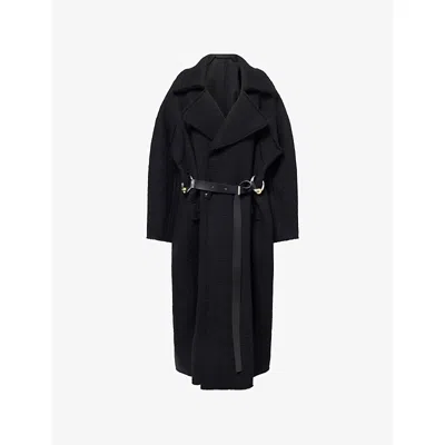 Jean Paul Gaultier Womens Black Belted Notch-lapels Stretch-wool Coat In Black