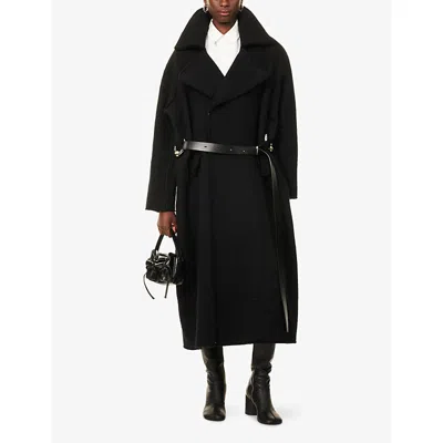 Jean Paul Gaultier Womens Black Belted Notch-lapels Stretch-wool Coat In Black