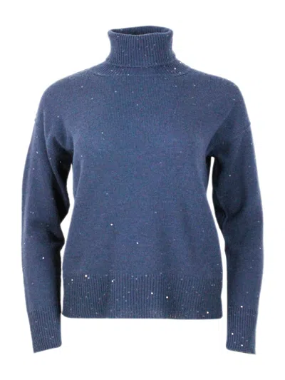 Lorena Antoniazzi Sequin-embellished Turtleneck Sweater In Blue