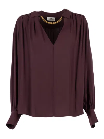 Elisabetta Franchi Merlot Blouse With Jewel In Burgundy