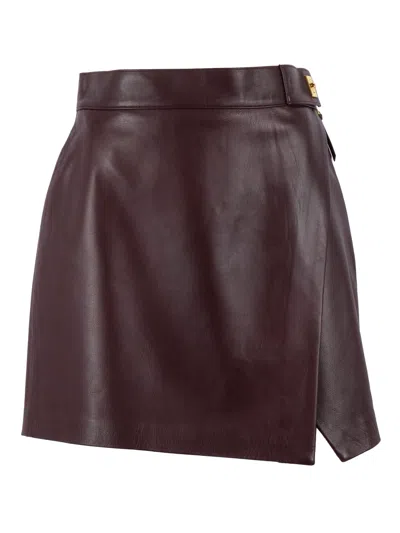 Elisabetta Franchi Leather Wrap Miniskirt Gold-tone Hardware In Burgundy