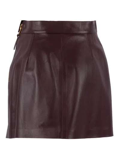Elisabetta Franchi Leather Wrap Miniskirt Gold-tone Hardware In Burgundy