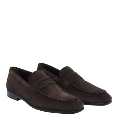 Tod's Tods Mens Dark Brown Gomma Suede Penny Loafers