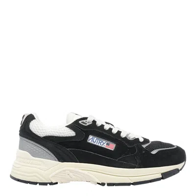Autry Black Suede And Mesh Sneakers With Cream Cushioned Sole In Black