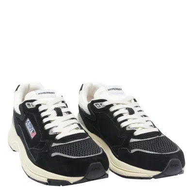Autry Black Suede And Mesh Sneakers With Cream Cushioned Sole In Black