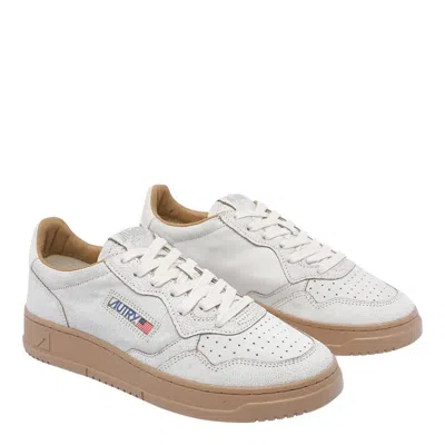 Autry Low Top Leather Sneakers With Perforated Round Toe In White