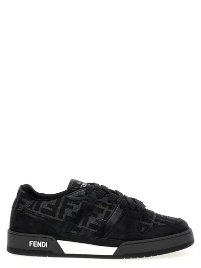 Fendi Match Sneakers In Ff Jacquard Fabric And Suede In Gray