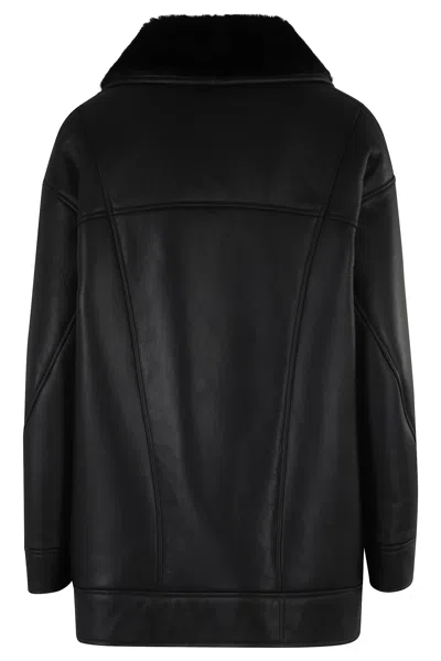 Blancha Leather Shearling Collar Jacket In Black