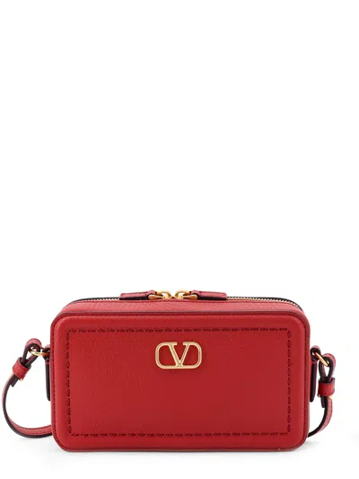 Valentino Garavani Alltime Leather Shoulder Bag With Vlogo Signature Detail In Red