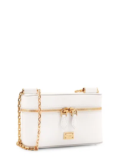 Dolce & Gabbana Sicily Leather Shoulder Bag With Metal Logo Tag In White