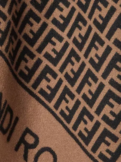 Fendi Geometric Patterned Square Poncho In Wool And Cashmere Blend In Brown