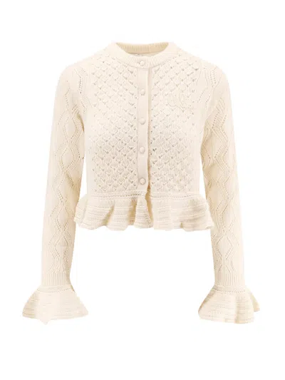 Chloé Latte-colored Crochet Cardigan In Cotton Blend In Neutral