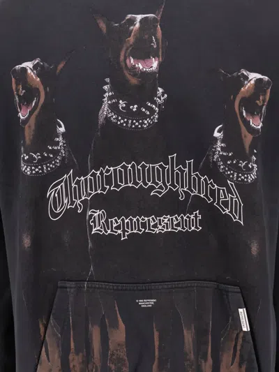Represent Vintage Black Hoodie With Doberman Graphic And Classic Features In Blue