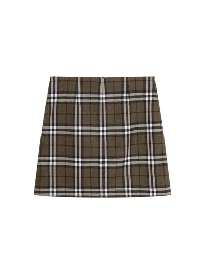 Burberry Check-pattern Wool Mini Skirt In Brown