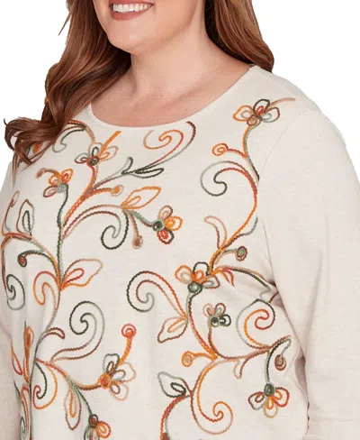 Alfred Dunner Plus Size Mount Laurel Textured Scroll Embroidered Top In White