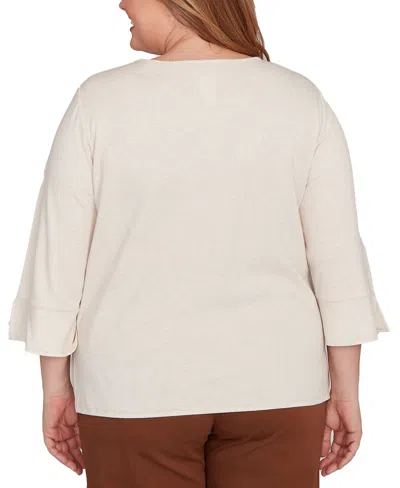 Alfred Dunner Plus Size Mount Laurel Textured Scroll Embroidered Top In White