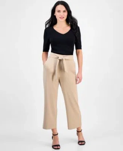 Ak Anne Klein Womens Tie Waist Wide Leg Pants P Xxs Xl In Brown