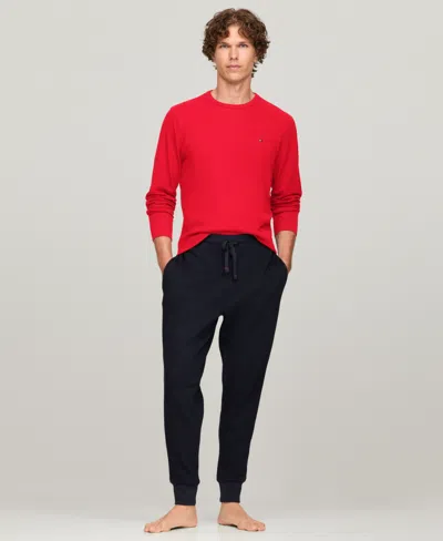 Tommy Hilfiger Men's Waffle-knit Long-sleeve Crewneck Thermal Top In Red