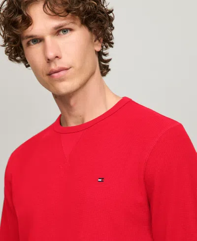 Tommy Hilfiger Men's Waffle-knit Long-sleeve Crewneck Thermal Top In Red