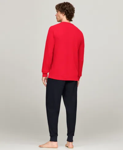 Tommy Hilfiger Men's Waffle-knit Long-sleeve Crewneck Thermal Top In Red