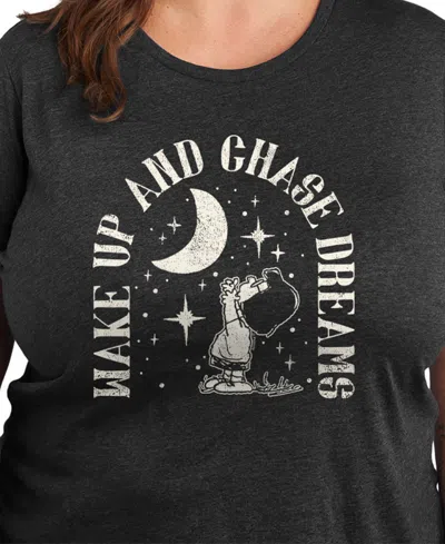 Hybrid Apparel Plus Size Peanuts Wake Up And Chase Dreams Graphic T-shirt In Black