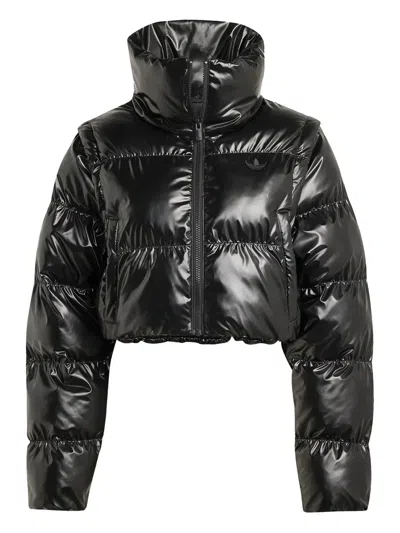 Adidas Originals Shiny Black Convertible Cropped Puffer Jacket