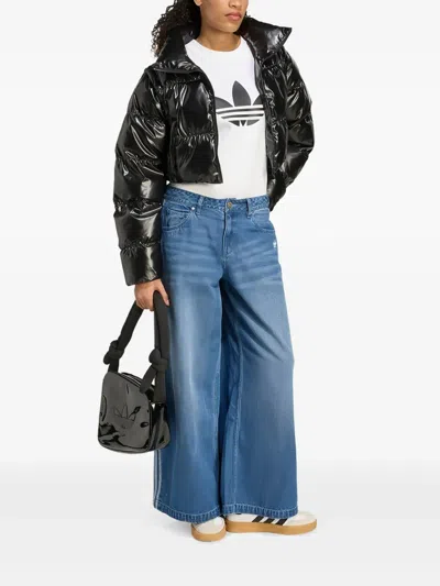 Adidas Originals Shiny Black Convertible Cropped Puffer Jacket